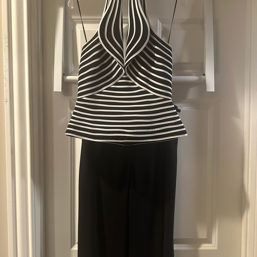 Cache Black and White Halter Jumpsuit